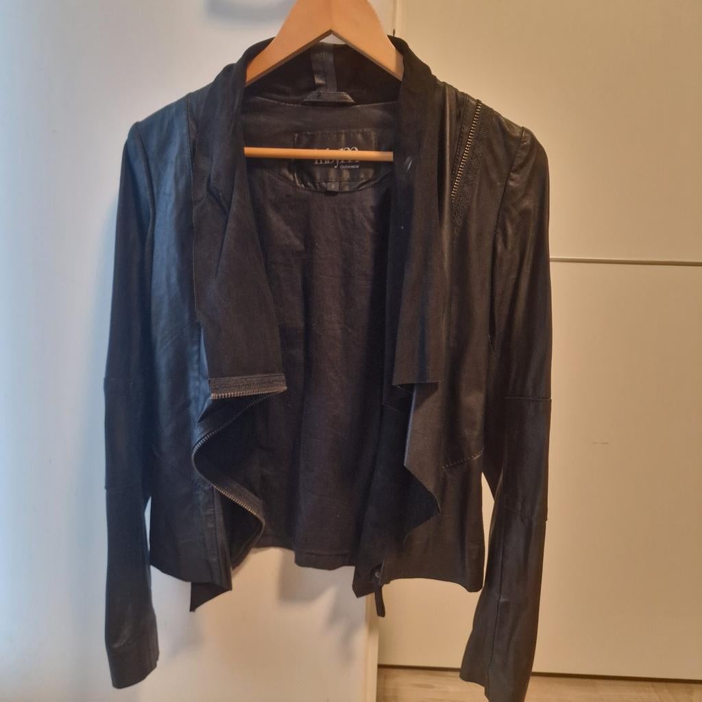 Zwarte leer vest, Ophalen of Verzenden, Zo goed als nieuw, Zwart