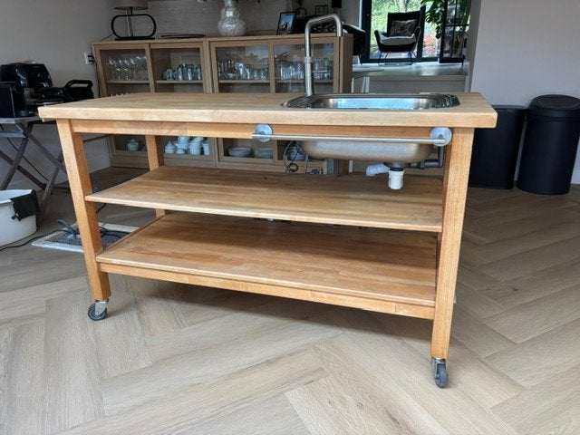 Beuken Keukenblok met spoelbak en 2 kranen (1 quooker), Ophalen, Gebruikt, Wit, Overige typen