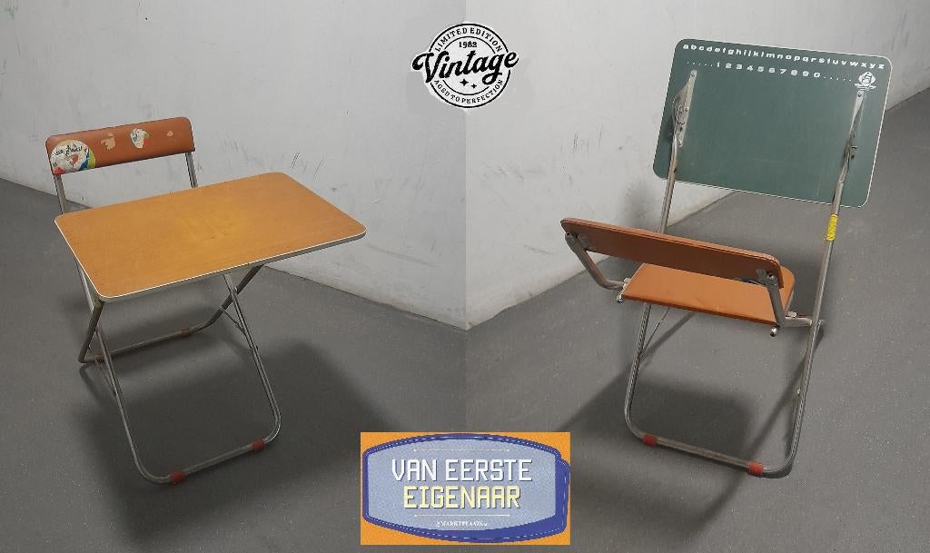 vintage schoolbank tekentafel lessenaar kinderen inklapbaar, Ophalen, Zo goed als nieuw, Tafel(s) en Stoel(en)