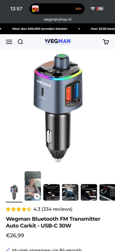 Wegman fm transmitter carkit, Auto diversen, Carkits, Ophalen of Verzenden