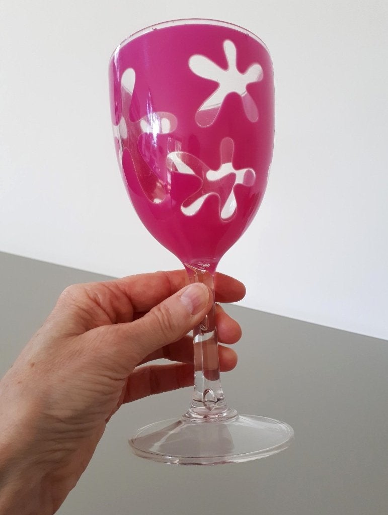 Fleurige plastic wijnglazen met flower power motief - 6 x, Glas of Glazen, Kunststof, Gebruikt, Ophalen of Verzenden