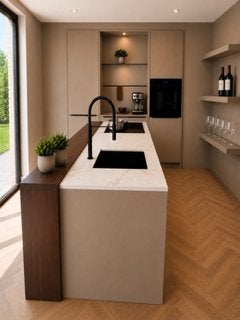 eilandkeuken, Ophalen, Enkelwandige keuken, Met kookeiland, Grijs