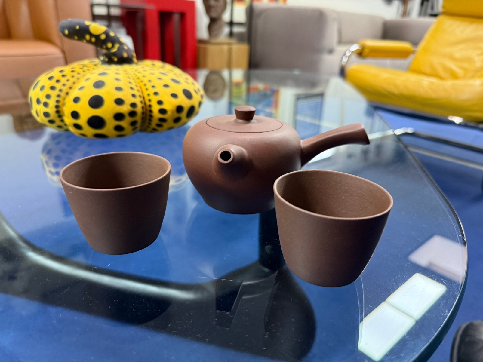 Japanse Kyusu theepot met twee kopjes, Keramiek, Overige typen, Ophalen of Verzenden, Zo goed als nieuw