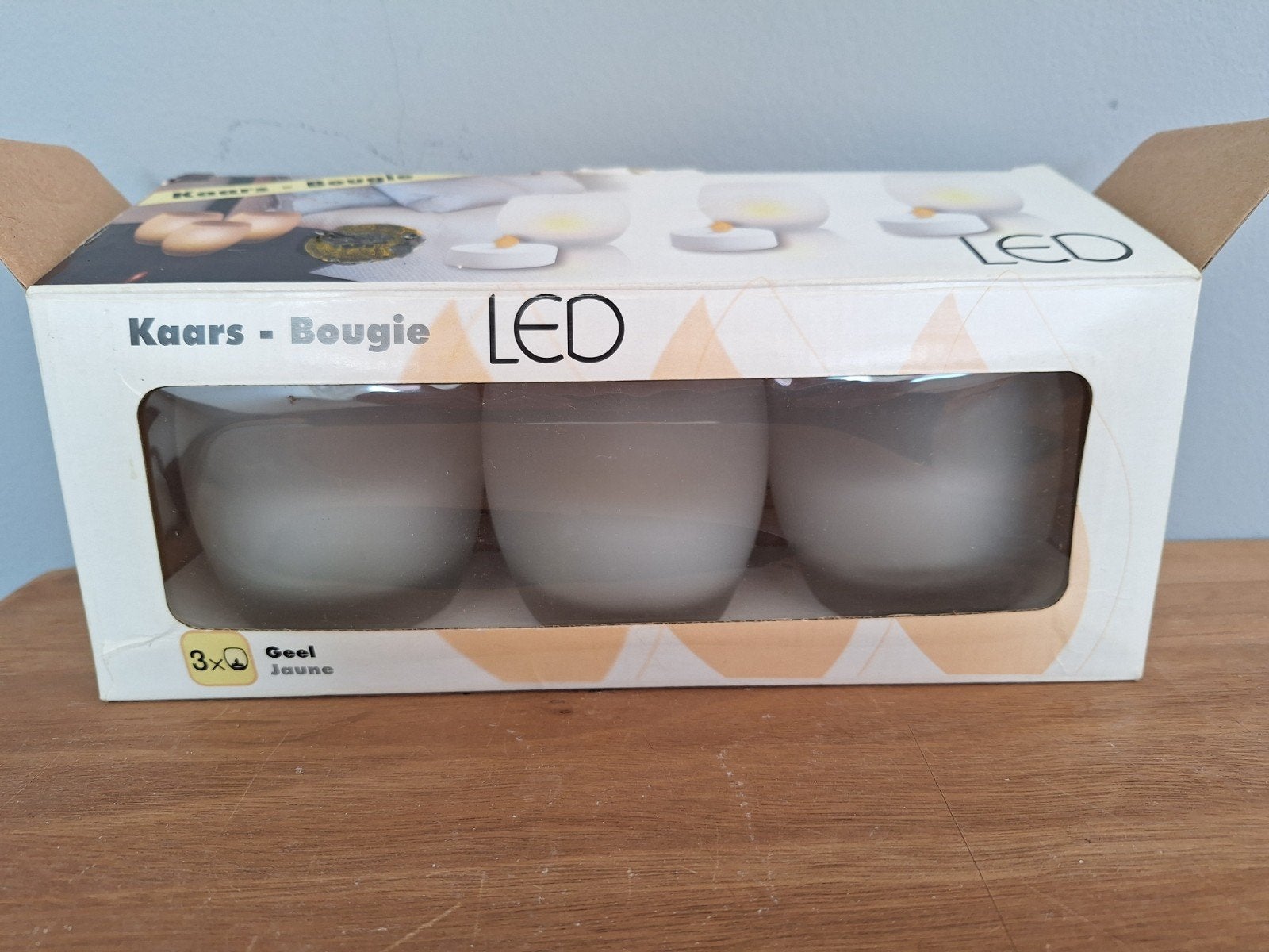 3 stuks LED kaarsen, Huis en Inrichting, Woonaccessoires | Kandelaars en Kaarsen, Windlicht, Gebruikt, Geel, Ophalen of Verzenden