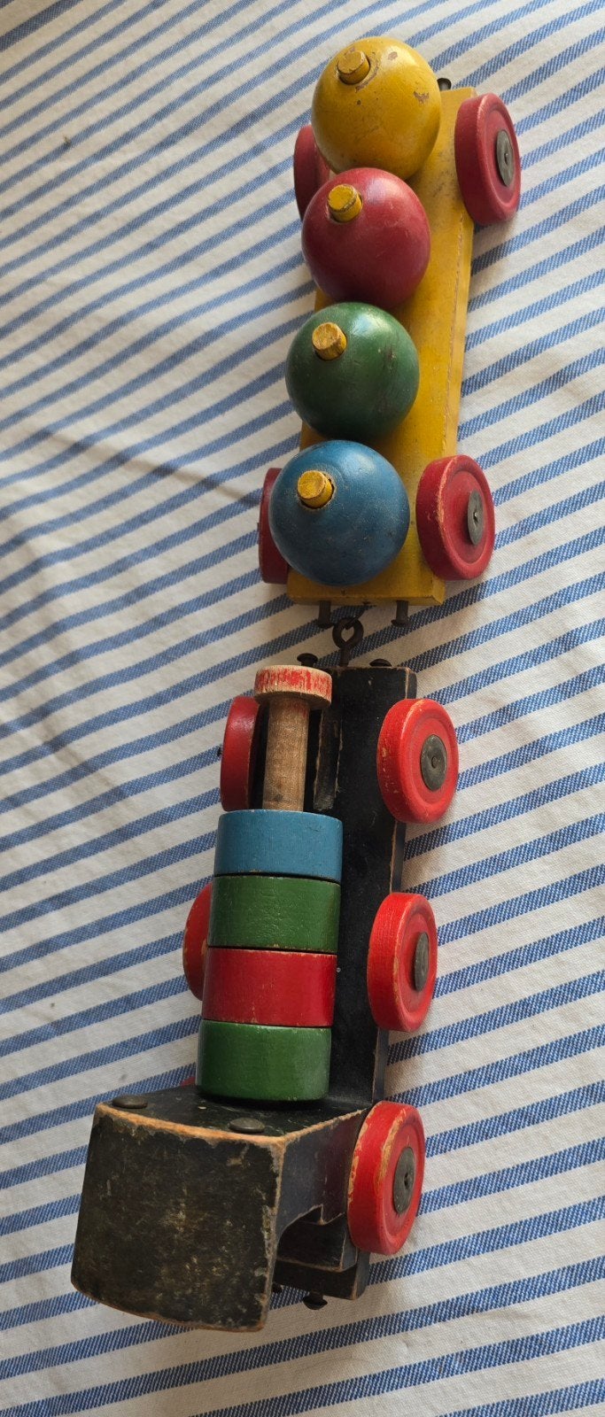 Antieke Houten Speelgoedtrein - Vintage Kleurrijk, Antiek en Kunst, Ophalen of Verzenden