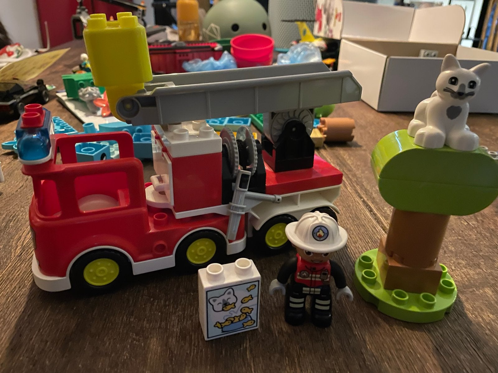 Duplo Brandweerwagen met Brandweerman en Kat, Ophalen, Inclusief minifiguren, Gebruikt, Duplo