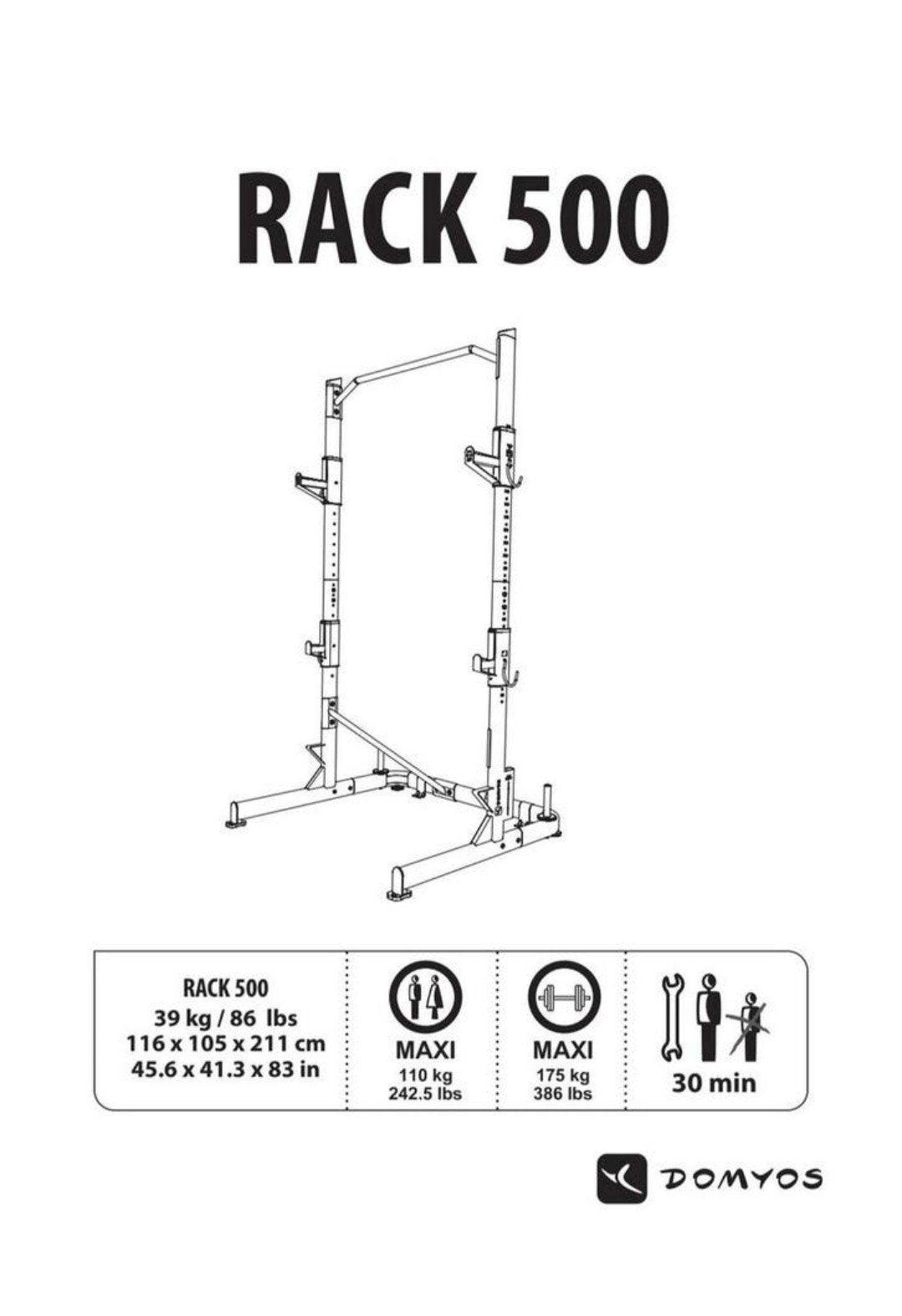 Domyos Rack 500 Power Rack - Krachtstation, Ophalen, Gebruikt, Rug, Overige typen