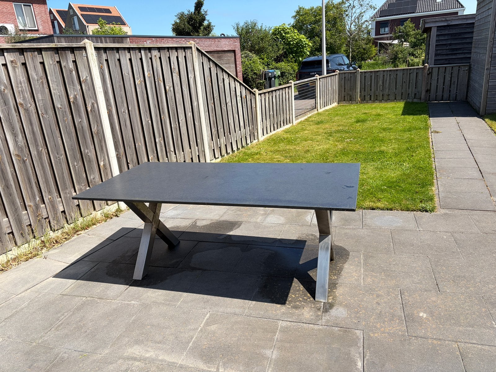 Hardstenen tuintafel, Tuin en Terras, Tuintafels, Ophalen, Zo goed als nieuw, Rechthoekig, Rvs