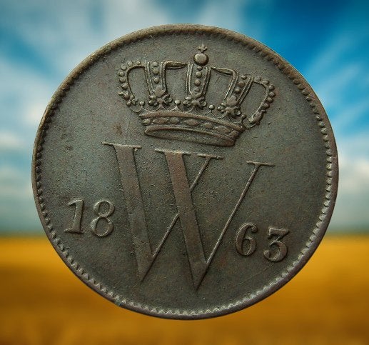 **  1863 - NL -  1 Cent Willem III  -  Stempelglans  **, Postzegels en Munten, Verzenden, Koning Willem III, 1 cent, Losse munt