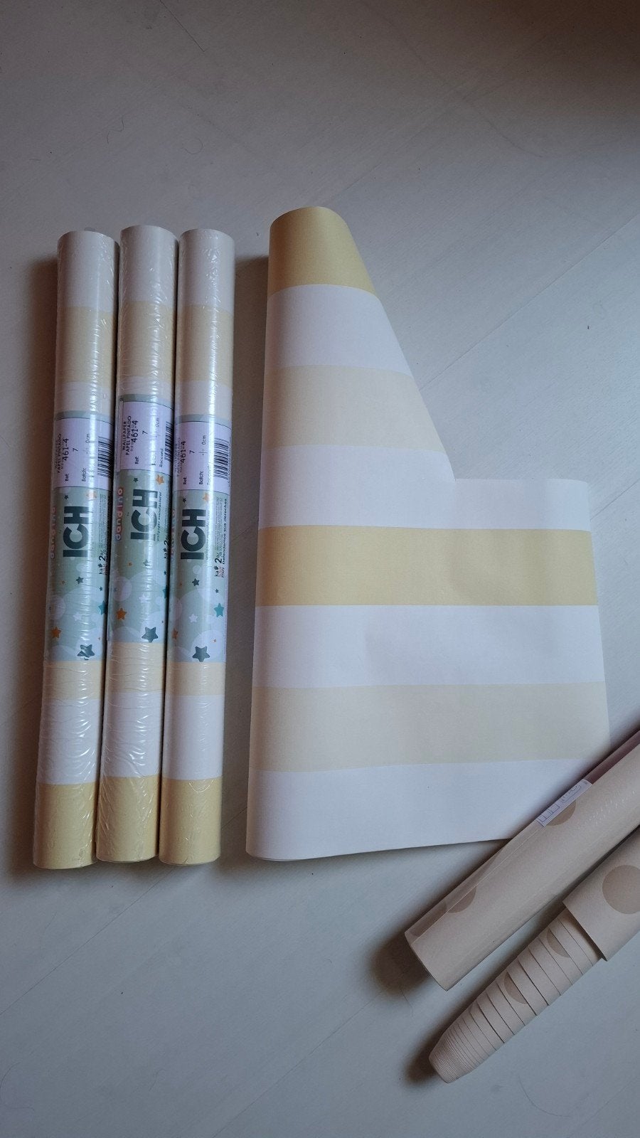 Behang Sanders & Sanders strepen geel en wit 4 rollen, Ophalen of Verzenden, Nieuw