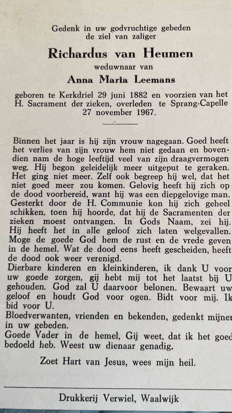 Richardus van Heumen Kerkdriel 1882, Ophalen of Verzenden