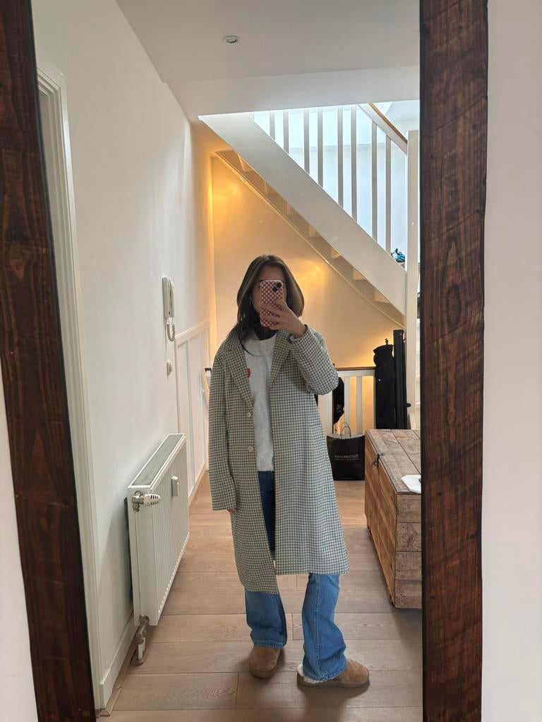 H&m geruite jas / trench coat, Ophalen of Verzenden, Gedragen, Maat 34 (XS) of kleiner, Beige