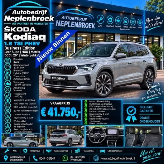 Skoda Kodiaq 1.5 TSI PHEV Business Edition | Leer Suite | HU, Auto's, Dealer onderhouden, 4 cilinders, SUV of Terreinwagen, Te koop