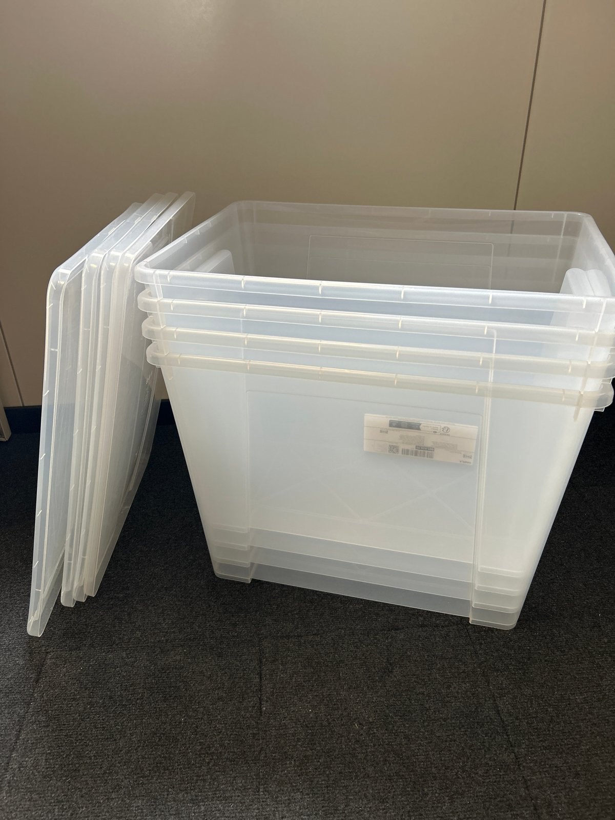 4x IKEA Samla opbergdozen met deksel - 65L, Ophalen, Kunststof, Gebruikt, 50 tot 100 cm