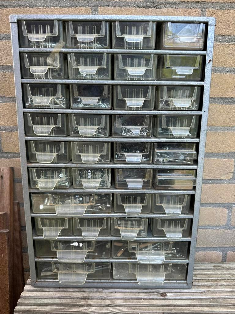 Metalen Assortiment kast met 35 laden. Vol met schroeven +++, Ophalen, Zo goed als nieuw