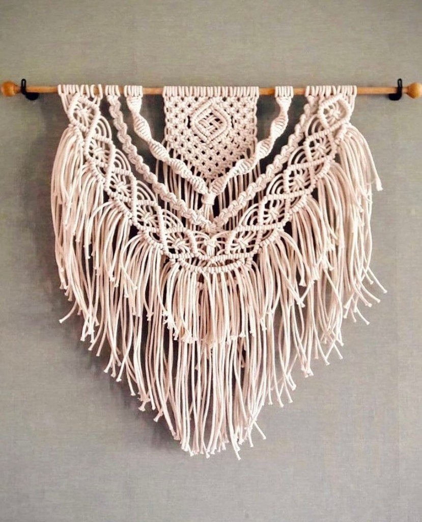 Handgemaakte macrame wandhanger, Beige, Nieuw, Ophalen of Verzenden, 60 cm