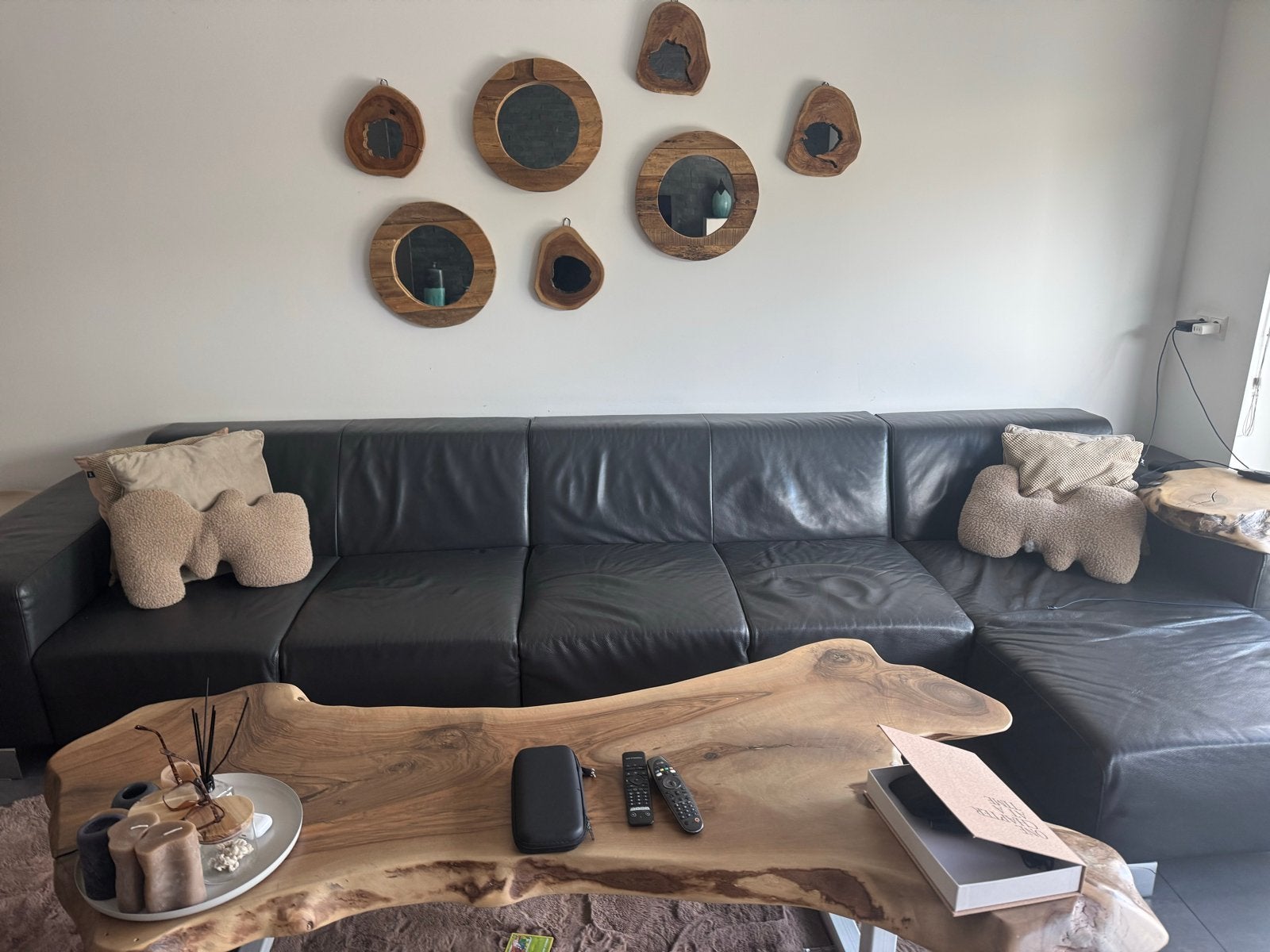 Set van 7 houten spiegels - boomstam design, Ophalen, Minder dan 50 cm, Gebruikt, Minder dan 100 cm