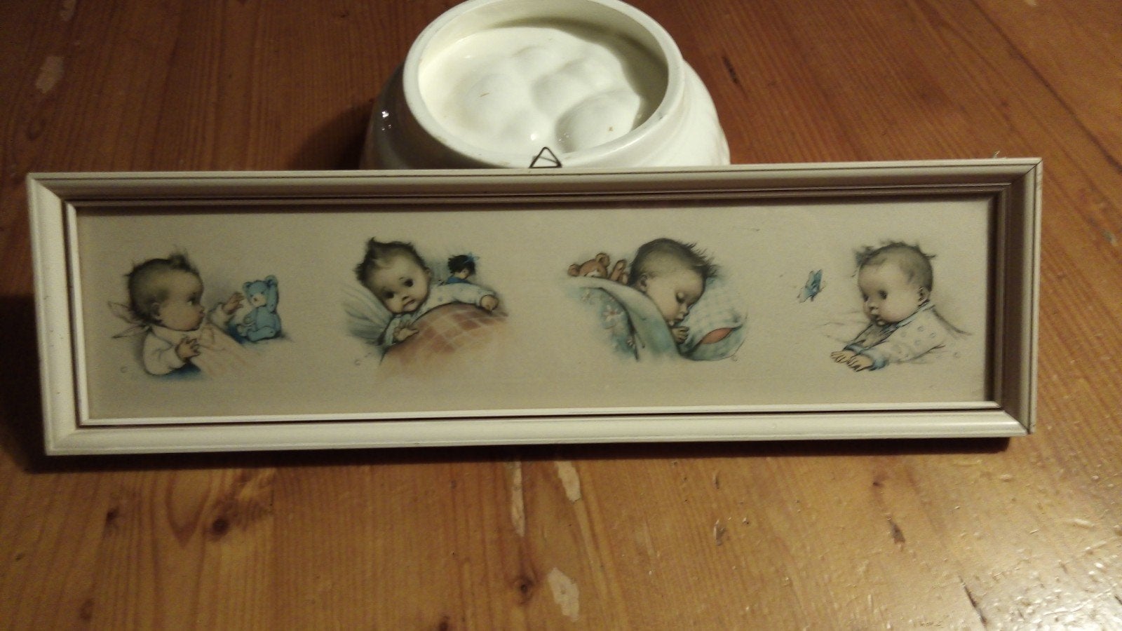 Vintage baby print in lijst - 37,5x10,5 cm, Ophalen of Verzenden
