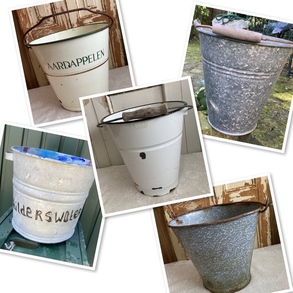 Brocante oude emmers / emaille & zink, Ophalen