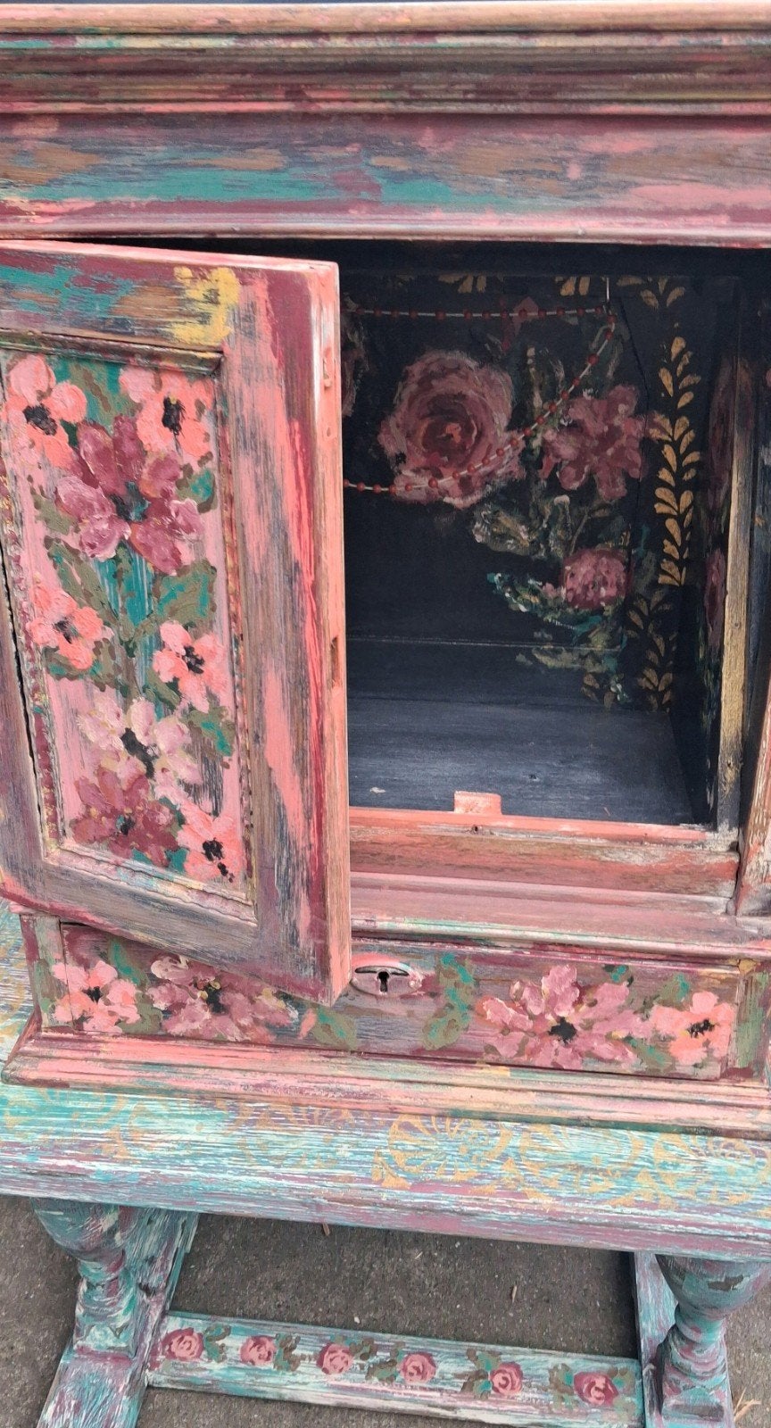 Folk Art/Handgeschilderd/Boho/Mexico/Kastje, Antiek en Kunst, Ophalen of Verzenden