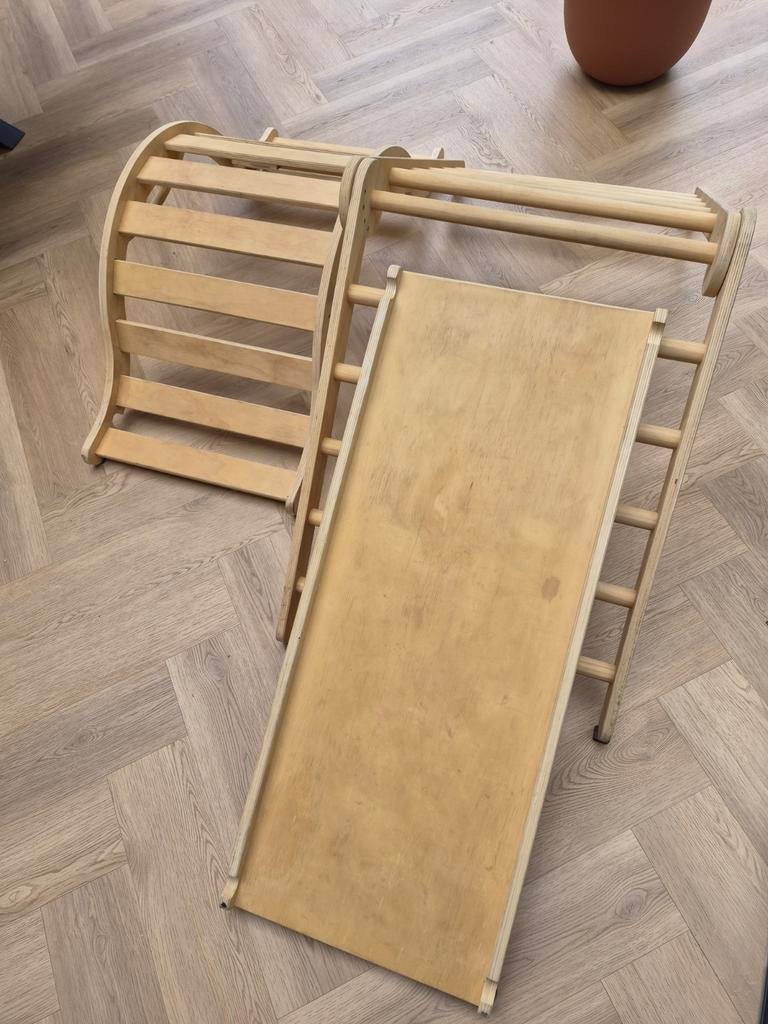 Houten Klimrek met Glijbaan en Klimboog, Ophalen, Gebruikt, Klimwand