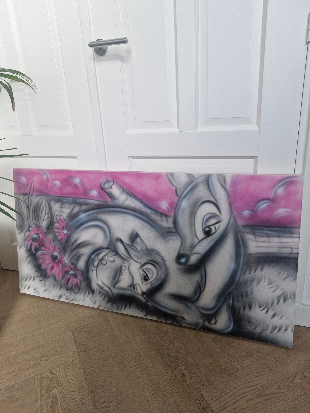 Bambi Canvas Schilderij - 120x60 CM, Ophalen, Textiel, Handgeschilderd, Stripfiguren/cartoons