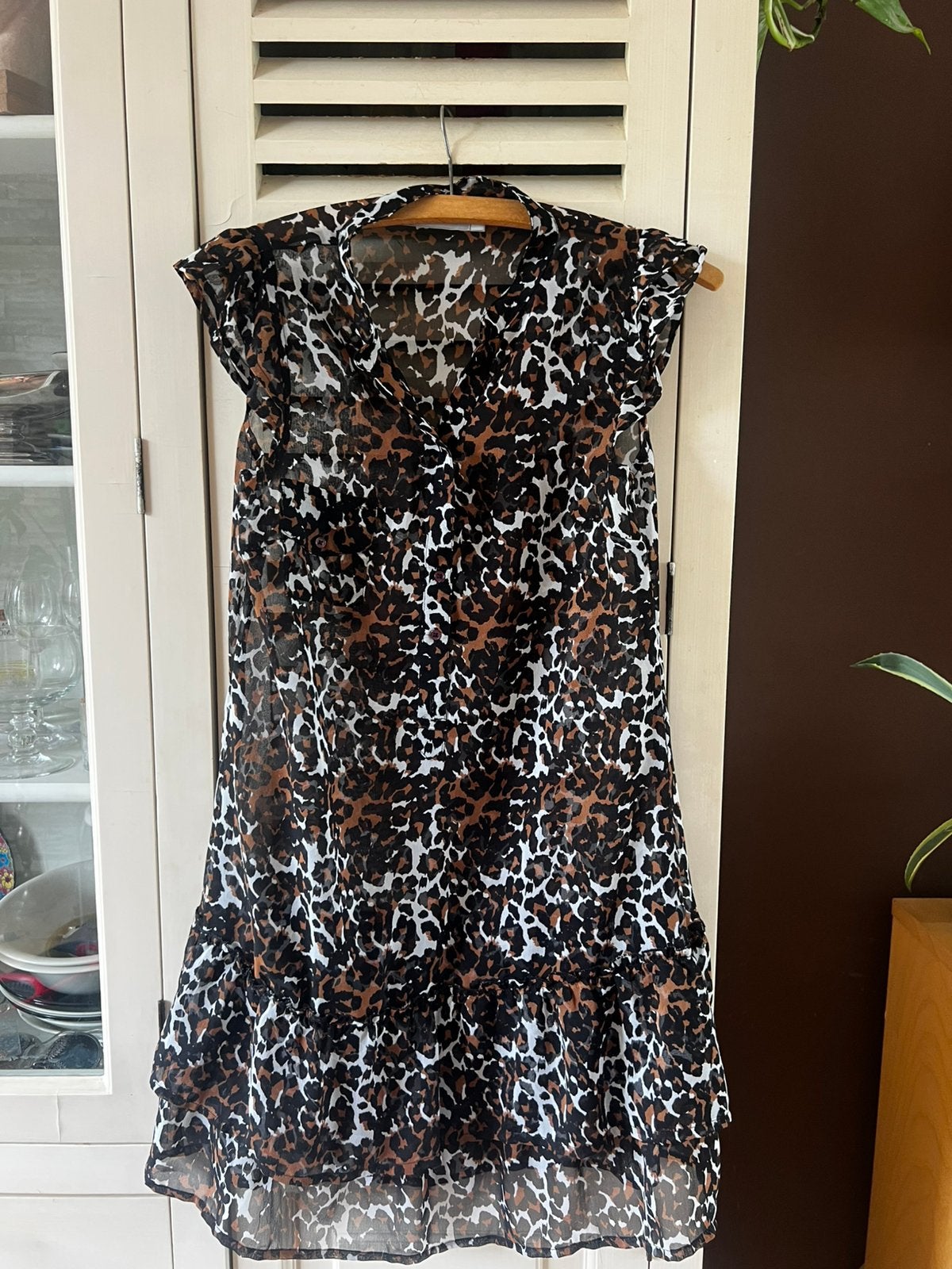 Panter print jurk, Kleding | Dames, Ophalen of Verzenden, Zo goed als nieuw, Bruin, Onder de knie