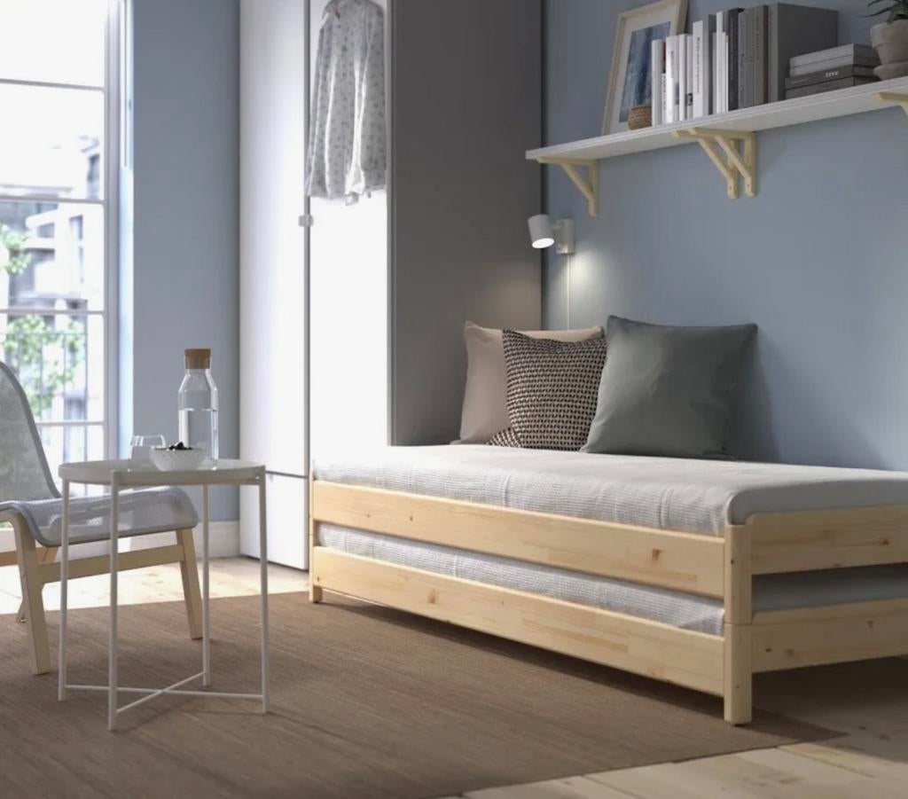 Uitschuifbaar bed (2x eenpersoons of 1x tweepersoons), Ophalen, Bruin, Tweepersoons, 80 cm