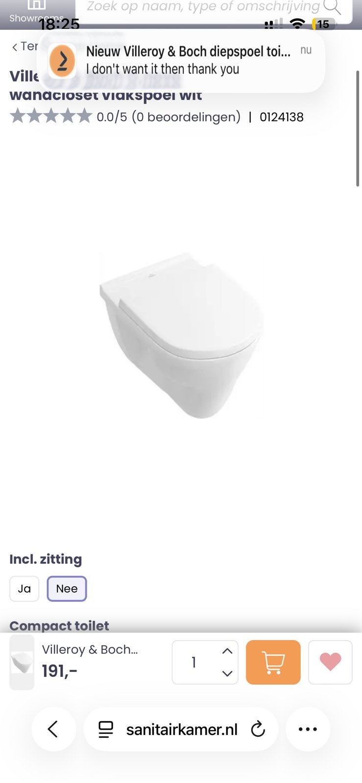 Nieuw Villeroy & Boch diepspoel hangtoilet met wc bril, Doe-het-zelf en Verbouw, Ophalen, Nieuw, Toilet