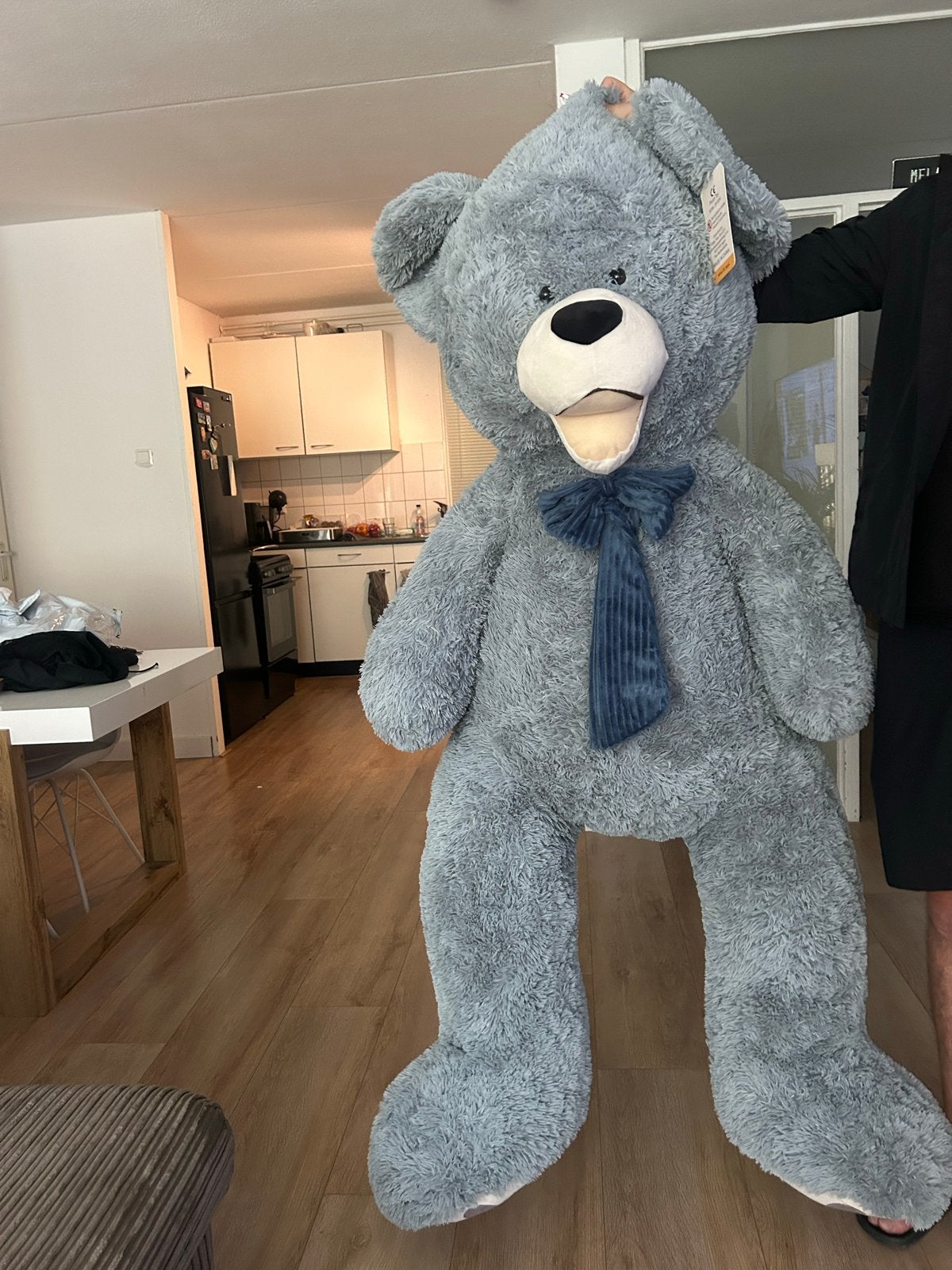 Grote grijze XXL teddybeer met strik XL Toys pluche toy bear, Ophalen, Overige merken, Overige karakters, Beer