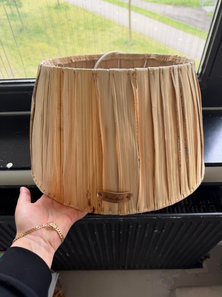 Rotan lampenkap met fitting - Rivièra maison, Huis en Inrichting, Lampen | Lampenkappen, 25 tot 50 cm, Beige, Rond, Ophalen of Verzenden