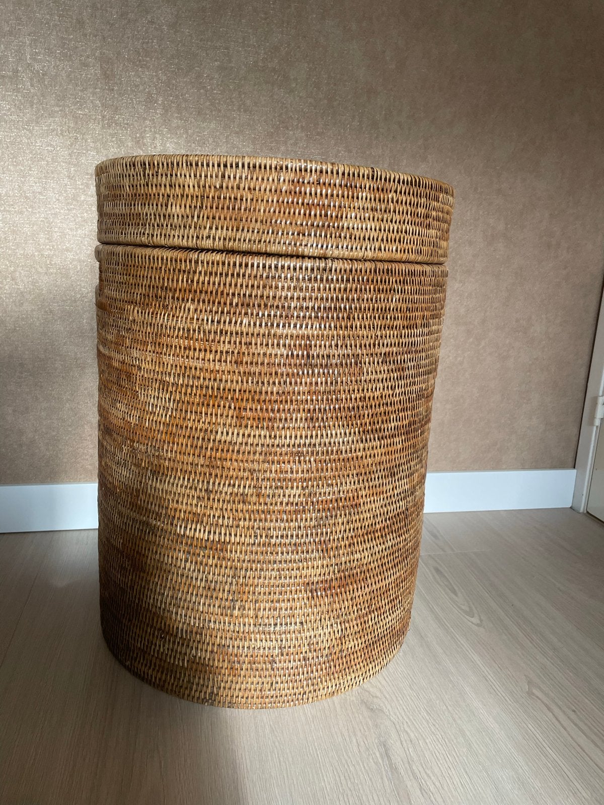 Grote Birma Riet Opbergmand - 65cm Hoog, 48cm Doorsnee, Ophalen, Gevlochten, Mand, Rond