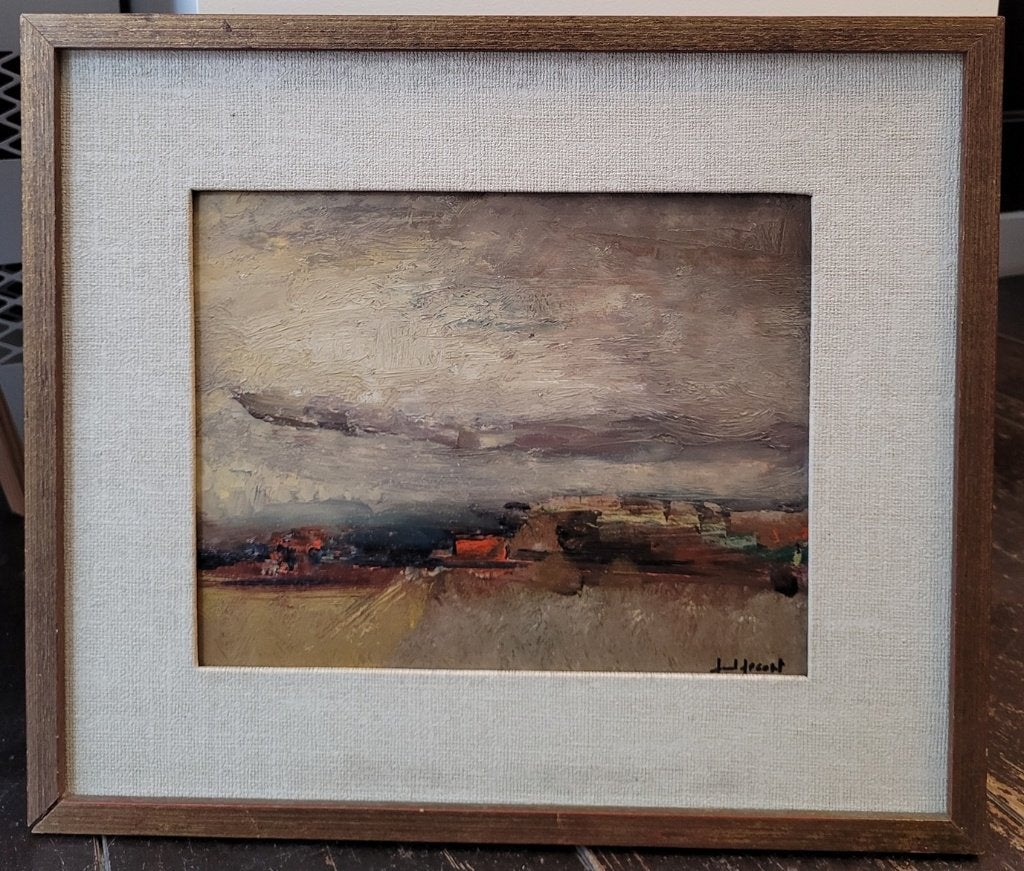 Juul DE CORT, geabstraheerd landschapje, Paneel, Ophalen of Verzenden, Landschap, Olieverf