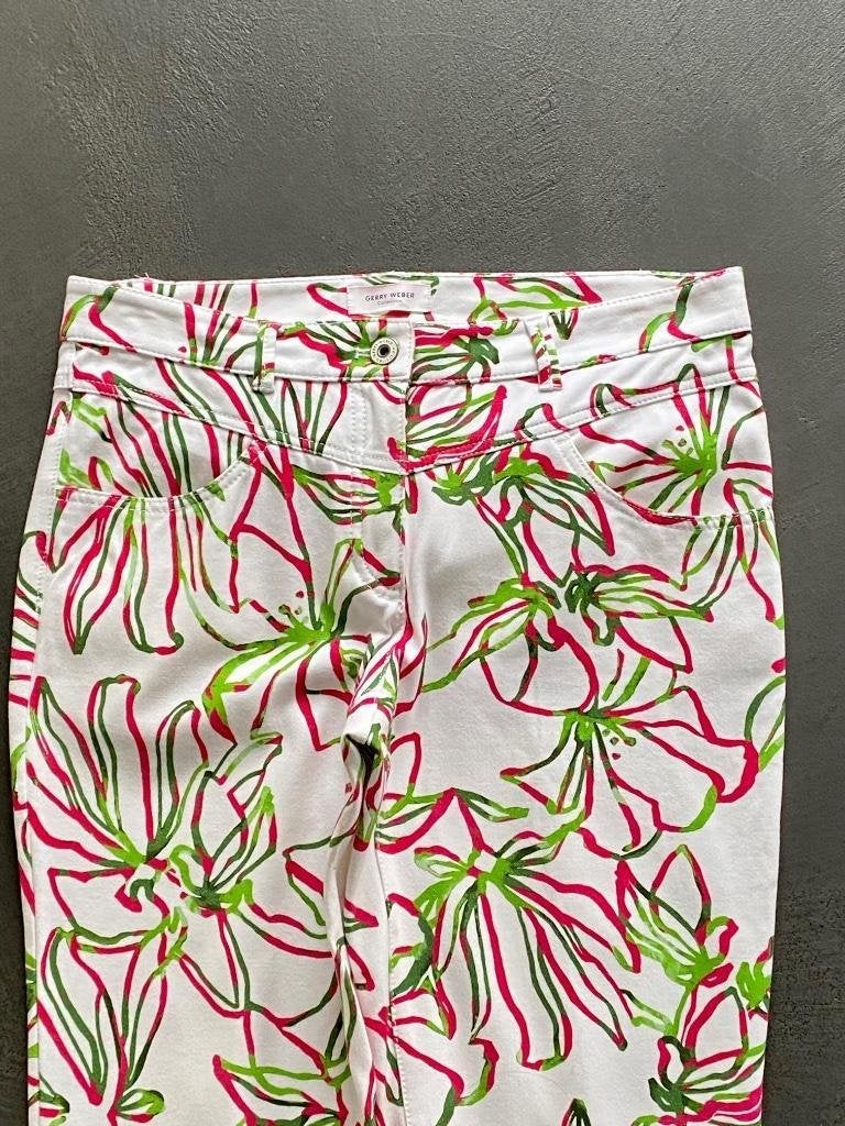 J237 Gerry Weber maat 36=S broek jeans groen/wit, Wit, Ophalen of Verzenden, Zo goed als nieuw, Driekwart