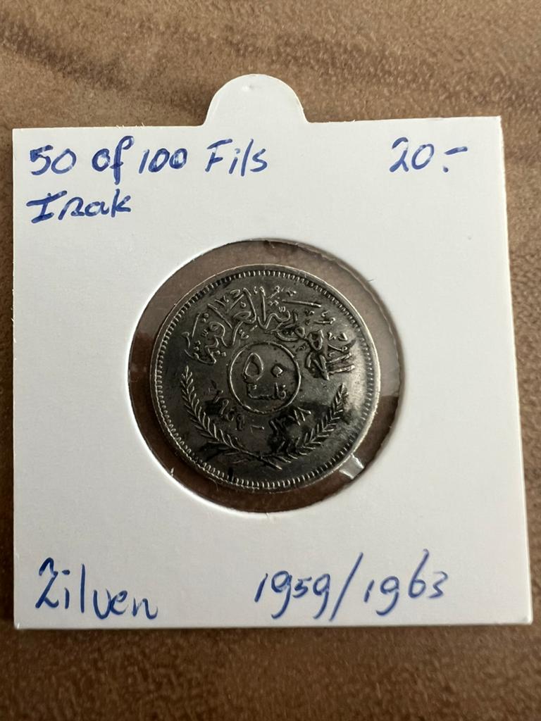 Irak 50 of 100 FILS Zilveren Munt 1959/1963, Ophalen of Verzenden, Midden-Oosten, Losse munt, Zilver