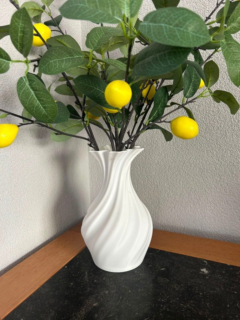 Elegante Handgemaakte Vaas - "De Citroen Twist", 23 cm, Kunststof, Meerkleurig, Handgemaakt