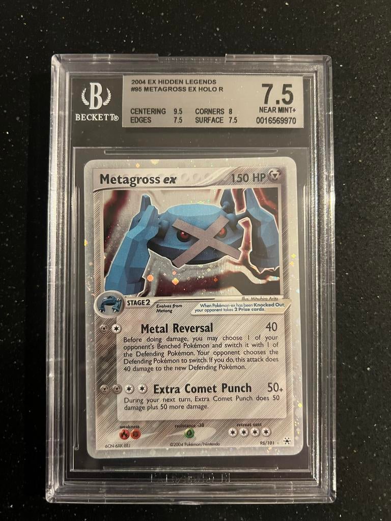 Metagross ex 95/101 Hidden Legends BGS 7.5 Near Mint+, Ophalen of Verzenden, Zo goed als nieuw, Losse kaart, Foil