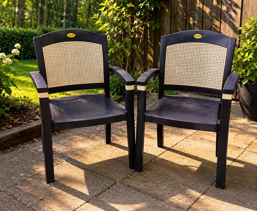 2x Hartman Prestige Tuinstoelen – Donkerblauw/Wicker Look, Kunststof, Gebruikt, Twee, Blauw