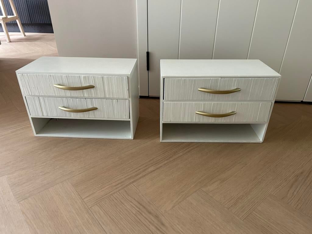 2 gepimpte ikea hang nachtkastjes, Huis en Inrichting, Ophalen, Gebruikt, Hout, Minder dan 45 cm