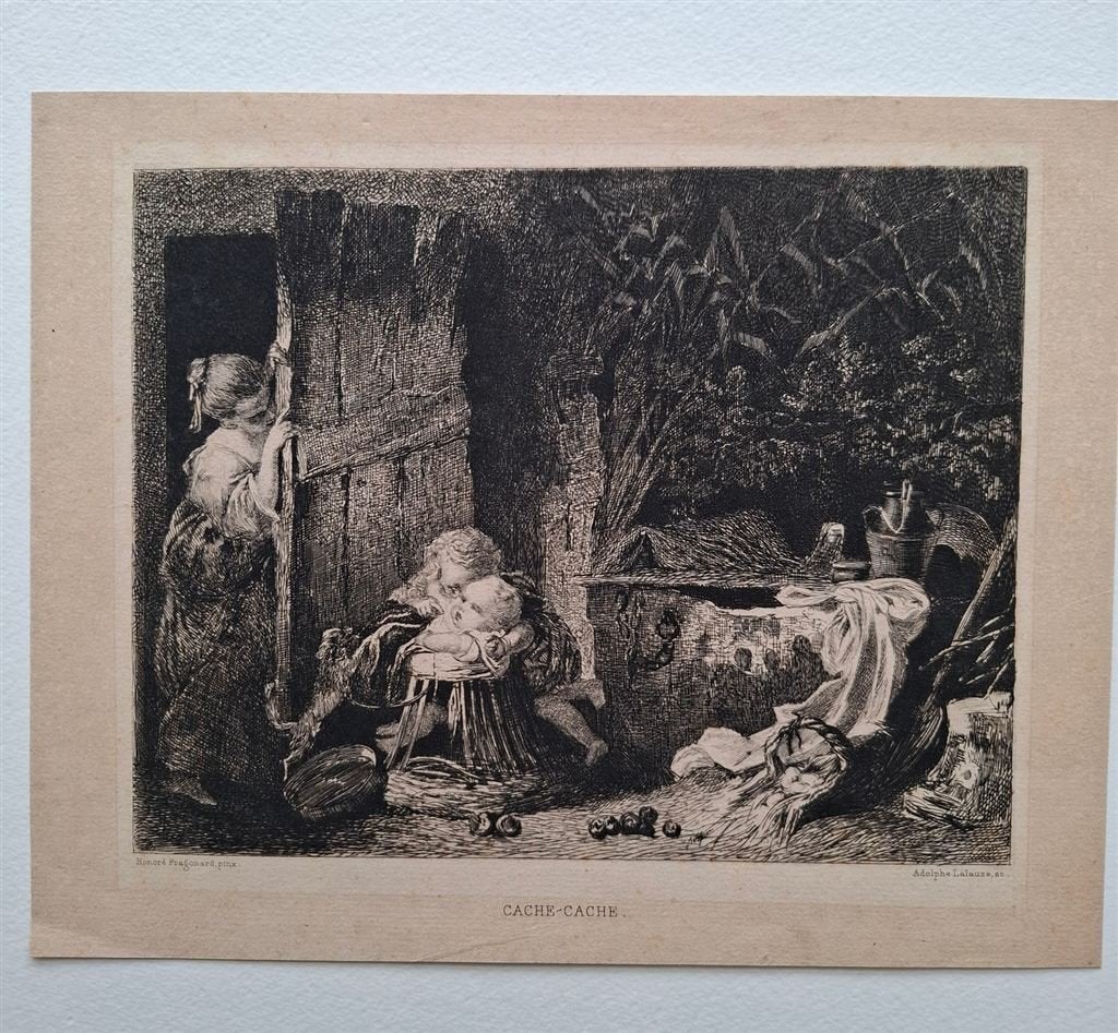 Adolphe Lalauze, ets anno 1881, cache cache, Ophalen of Verzenden