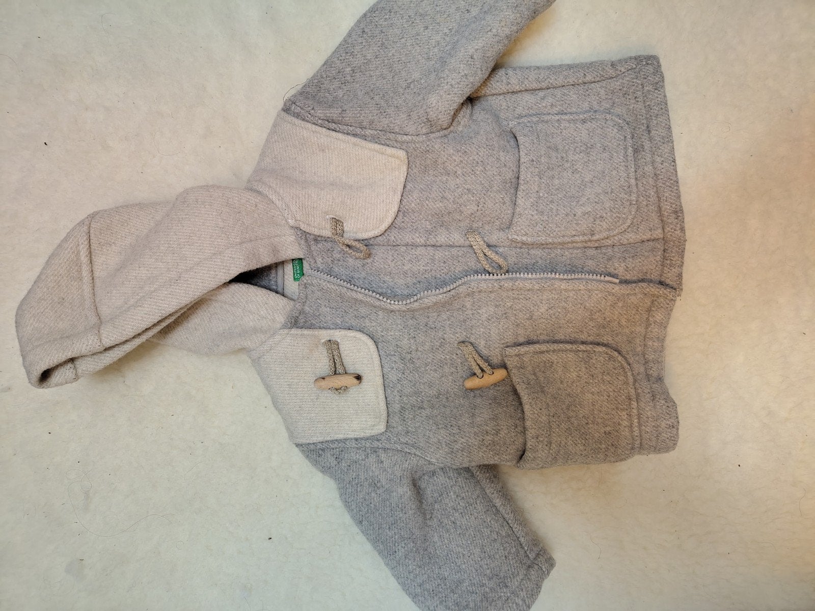 Benetton wollen duffelcoat - Maat 74 (valt groter), Ophalen of Verzenden, Gebruikt, Benetton, Jongetje of Meisje