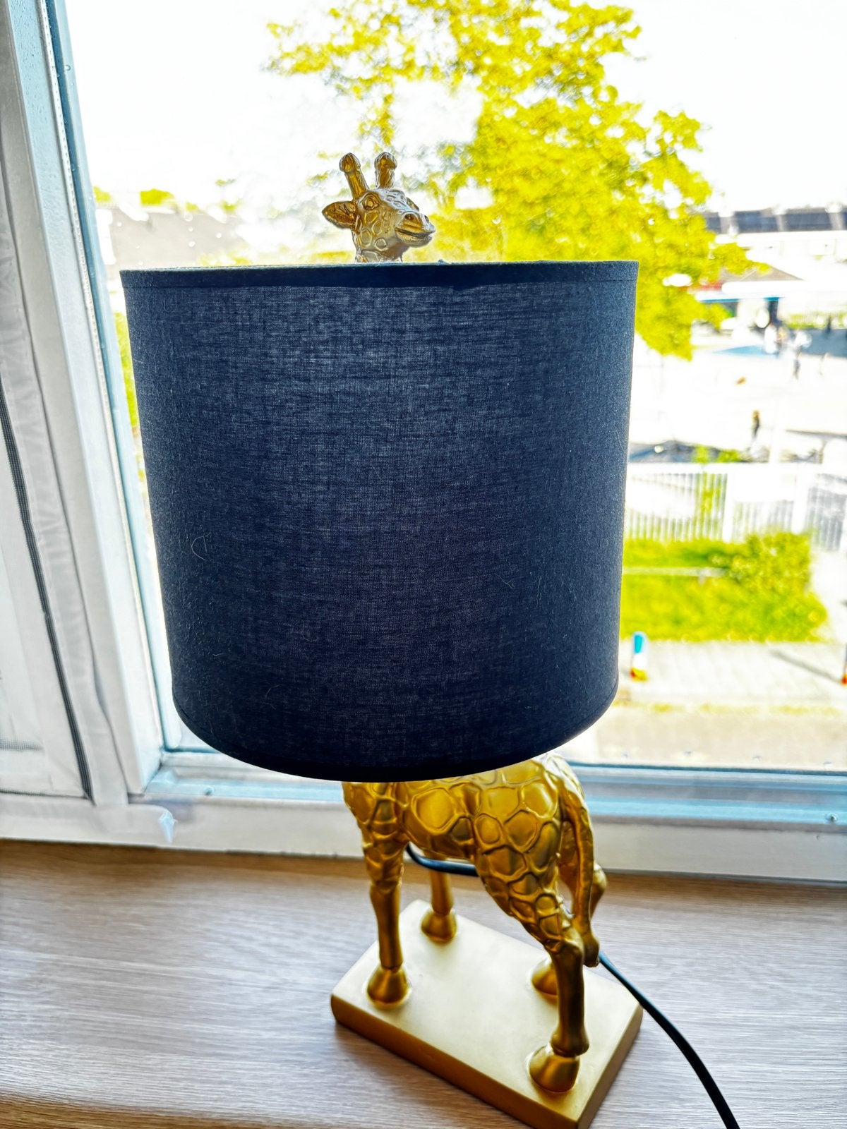 Gouden Giraffe Tafellamp met Zwarte Kap - Uniek Design, Ophalen, Overige merken, Goud, E27 (groot)