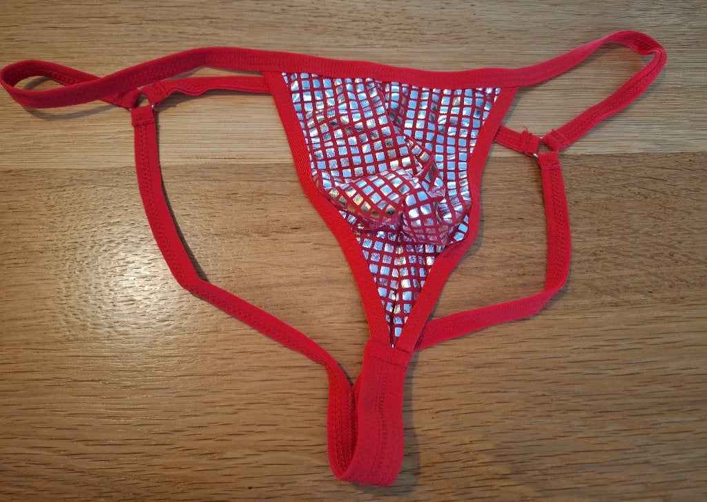 Sexy string metallic patchworkstof maat M, Verzenden, Rood, Overige typen