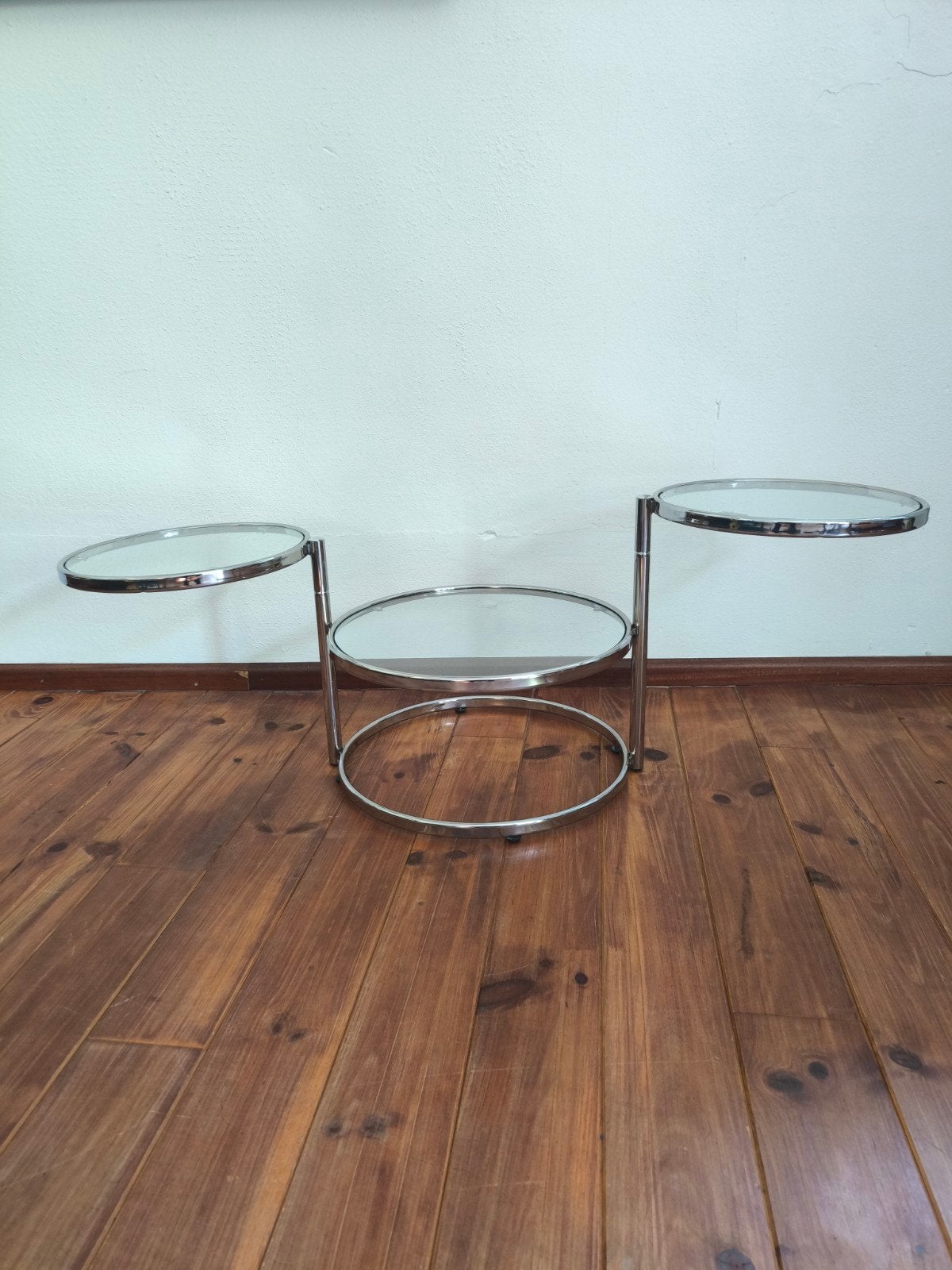 Vintage Leitmotiv bijzettafel double swivel, Gebruikt, Rond, Glas, 75 cm of meer