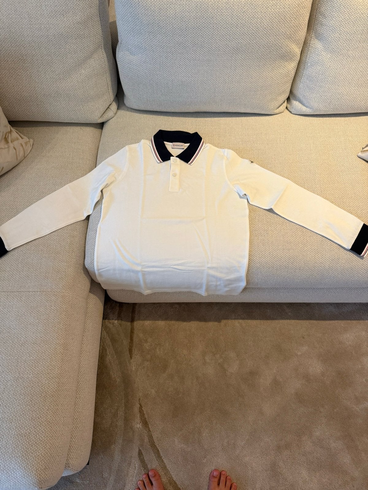 Moncler polo met lange mouwen - Wit, Ophalen of Verzenden, Zo goed als nieuw, Overige maten, Wit