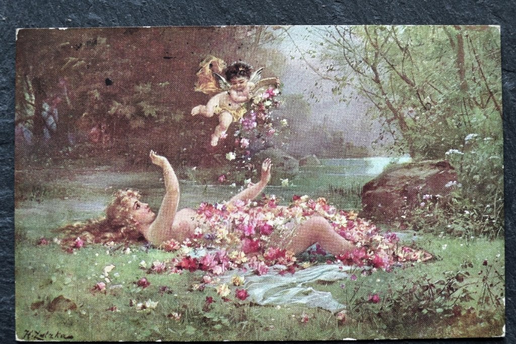 Het engeltje versiert de blote dame met rozen, 1906, Verzenden, Voor 1920, Gelopen, Overige thema's