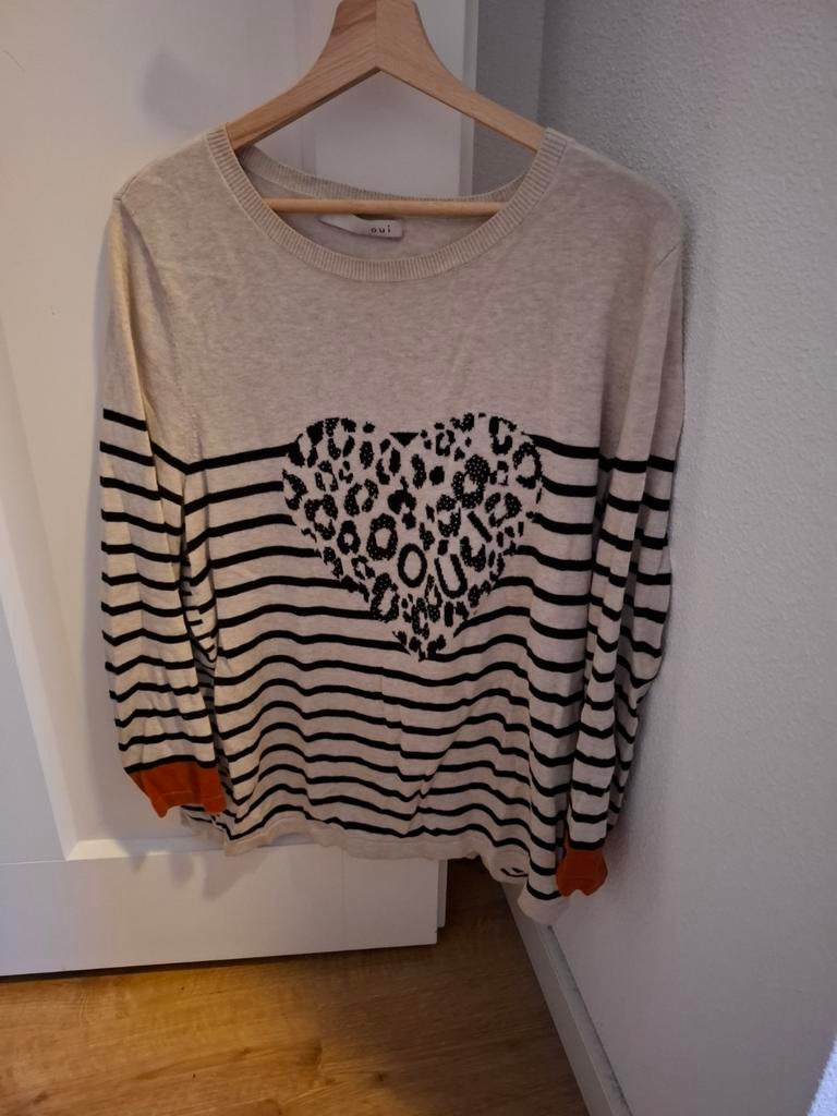 Oui gestreepte trui met hartprint maat XL, Verzenden, Beige, Maat 46/48 (XL) of groter, Zo goed als nieuw