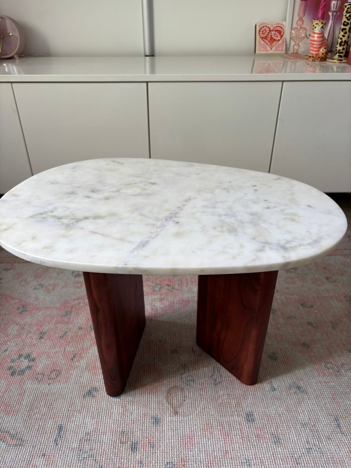 Salontafel hout met marmer, Overige materialen, 100 tot 150 cm, 50 tot 100 cm, Zo goed als nieuw