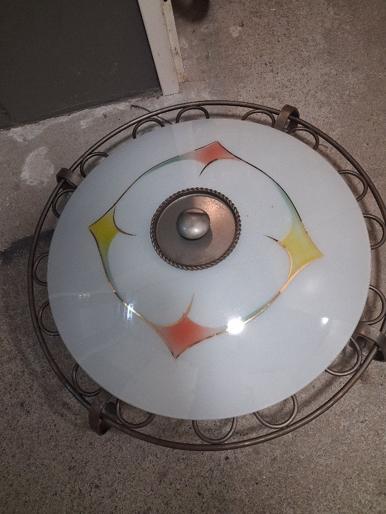 Te koop: mooie oude plafondlamp., Ophalen, Zo goed als nieuw, Plafondlamp, Glas