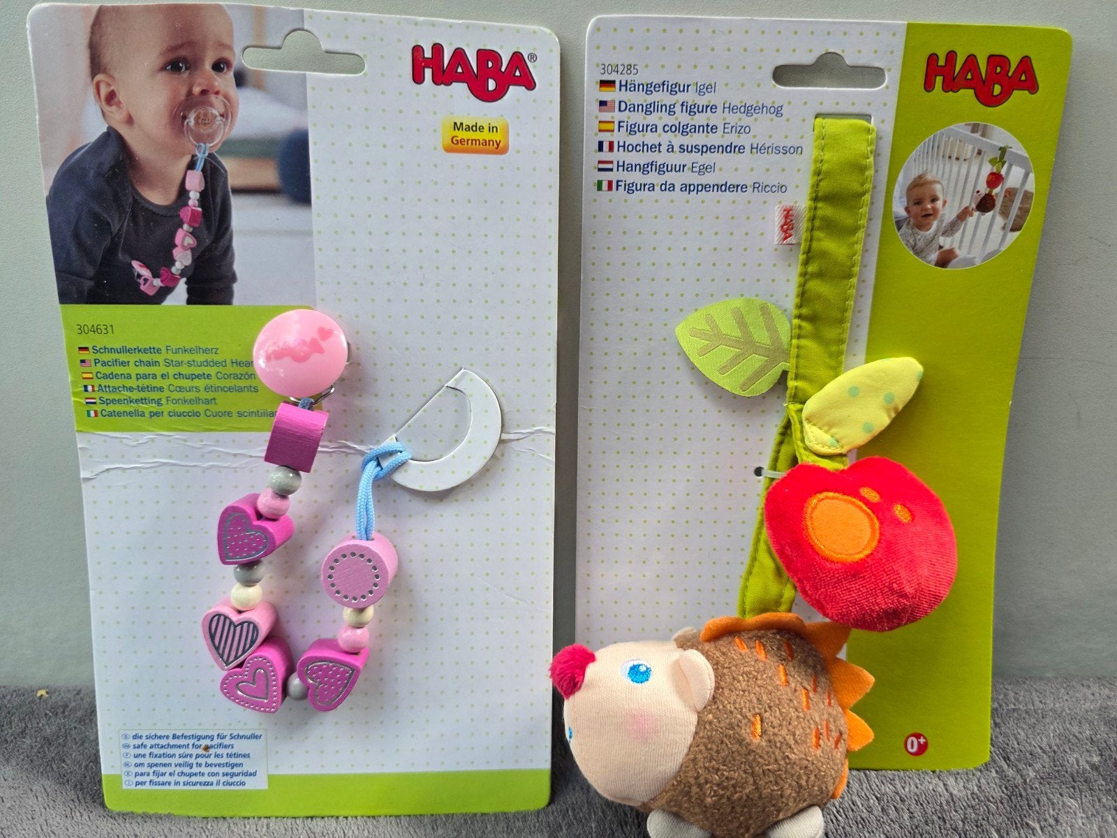 Haba rammelaar egel en speenketting hartjes, Ophalen of Verzenden, Nieuw, Rammelaar, Met geluid
